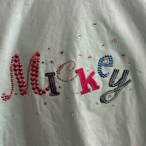 Disney Parks girls XL(14/16) white &light blue long sleeve shirt says Mickey NWT